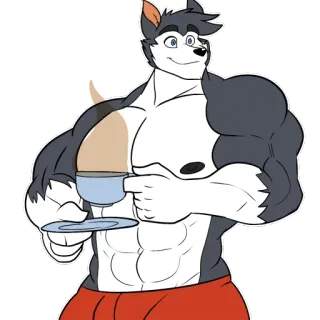 🍵 Furry, Cane, Muscoloso, Antropomorfo, Cartone animato, Caffè telegram sticker