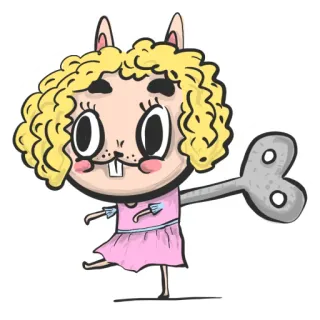 😜 desenho animado, personagem, boneca, ilustração, menina, brinquedo de corda telegram sticker