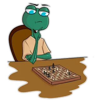 🤔 kikker, denken, schaak, spel, strategie, cartoon telegram sticker