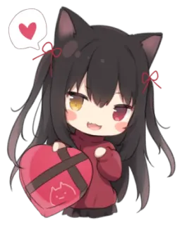 💝 Anime, Chica gato, Chibi, San Valentín, Kawaii, Corazón, Lindo whatsapp sticker