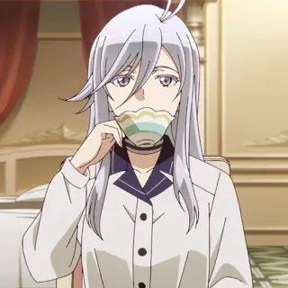 💎 Anime, Mulher, Chá, Cabelo branco telegram sticker