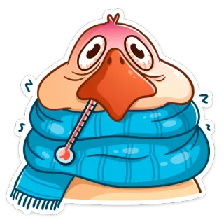 🤒 doente, doença, termômetro, desenho animado, animal, pássaro, gripe, resfriado telegram sticker