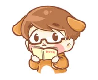 🤓 Book reading, book, dog ears, glasses, boy, kawaii, cute, cartoon telegram sticker
