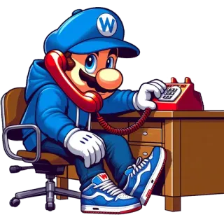 ☎️ Mario 马里奥, 电子游戏, 卡通, 手机, 蓝色, 桌子 telegram sticker