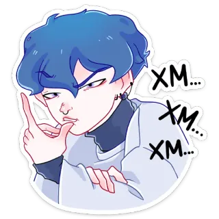 🤔 XM... Desenho animado, Personagem, Adesivo, Cabelo azul, Anime whatsapp sticker