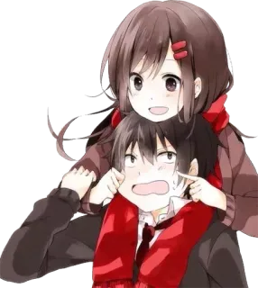 💕 Anime, Coppia, Cavalluccio, Sciarpa, Carino telegram sticker