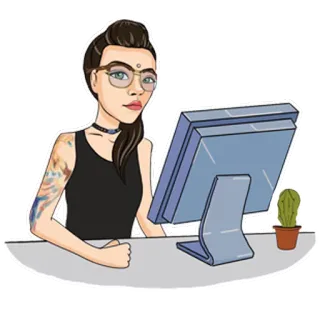 👊 cartoon, woman, computer, glasses, tattoo, desk, office, girl telegram sticker