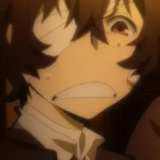 🖤 Osamu Dazai Bungo Stray Dogs anime, Osamu Dazai, Bungo Stray Dogs, postać, zmartwiony, przestraszony, wyraz twarzy telegram sticker