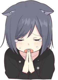 🙏 anime, telinga kucing, menangis, sedih, kawaii telegram sticker