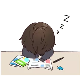 😪 sleepy, student, tired, anime style, studying telegram sticker