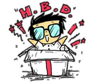 🎁 H. B. D. aniversário, presente, celebração, feliz, desenho animado, personagem whatsapp sticker