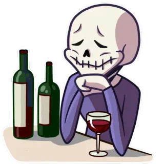 🍾 scheletro, vino, alcol, bere, triste, cartone animato, alcolici telegram sticker
