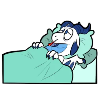 😷 生病, 龙, 床, 流感, 卡通, 温度计 telegram sticker