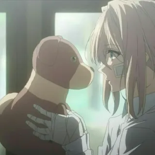 😕 Violet Evergarden anime, character, Violet Evergarden, girl, teddy bear telegram sticker