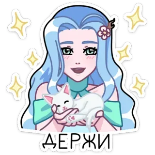 🐈 ДЕРЖИ garota anime, gato, fofo, desenho animado, estrelas whatsapp sticker