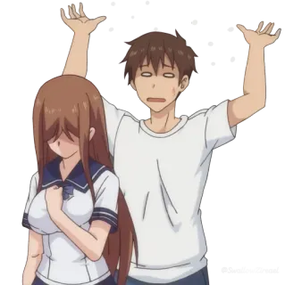 😅 anime, school, couple, embarrassed whatsapp sticker