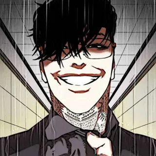 ⚖ Аниме, Манга, Персонаж, Злодей, Улыбка, Тату на шее telegram sticker