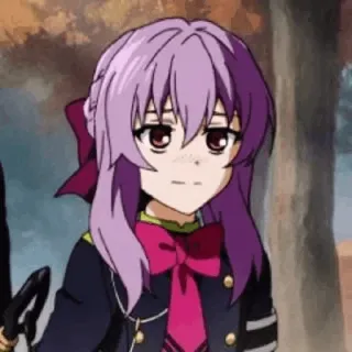 ♟ Shinoa Hiiragi Seraph of the End Anime, Mädchen, Lila Haare, Ausdruckslos, Seraph, Shinoa, Hiiragi telegram sticker