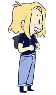 😃 cartoon, character, backpack, blonde hair, casual, cute, standing telegram sticker
