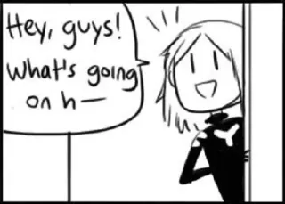 😊 Hey, guys! What's going on h- comic, dialogue, question, greeting telegram sticker