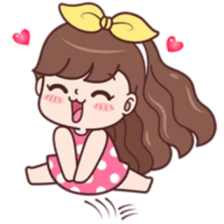 😍 만화, 소녀, 귀여운, 하트, 헤어 리본, 분홍색 물방울 whatsapp sticker