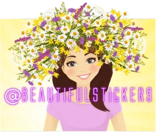 🆔 @BEAUTIFULSTICKERS Blumenkranz, Mädchen, Blumen, Schönheit, Aufkleber, Cartoon whatsapp sticker