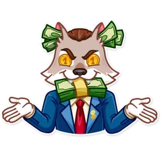 🙈 loup, argent, costume, affaires, dollar, richesse, dessin animé telegram sticker