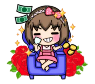 🤑 cartoon, money, rich, wealth, roses, character, cute telegram sticker
