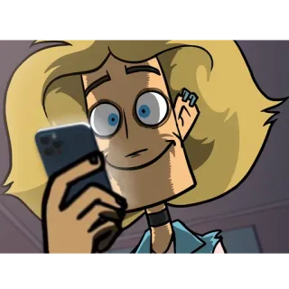 🦾 Dessin animé, Cheveux blonds, Téléphone, Selfie, Personnage whatsapp sticker