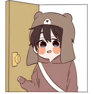 ✊ anime, kawaii, door, boy, bear hat, brown telegram sticker