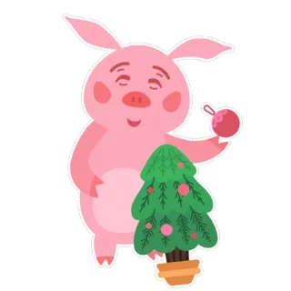 🐷 cochon, sapin de noël, ornement, fête, mignon, dessin animé, illustration whatsapp sticker