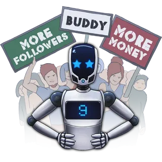🤖 BUDDY MORE FOLLOWERS MORE MONEY robot, soldi, follower, social media, tecnologia telegram sticker