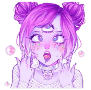 🌈 Brat Alien, Fille, Doigts d'honneur, Offensant, Violet, Langue, Anime telegram sticker