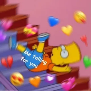 🥰 Bart Simpson The Simpsons Me falling for you Мем, Падение, Любовь, Мультфильм, Сердце telegram sticker