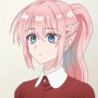 🔮 Ragazza anime, Capelli rosa, Occhi azzurri, Cartone animato, Ritratto, Femmina, Personaggio whatsapp sticker