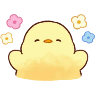 🌸 ลูกเจี๊ยบ, น่ารัก, คาวาอิ, ดอกไม้, สีเหลือง, สติกเกอร์, อนิเมชั่น telegram sticker