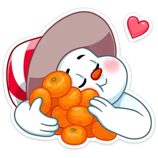 🍊 muñeco de nieve, mandarinas, corazón, lindo, invierno, vacaciones, dibujos animados whatsapp sticker