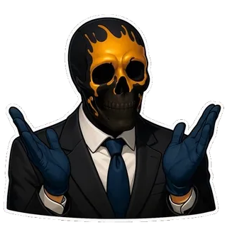 🤨 หัวกะโหลก, ชุดสูท, หน้ากาก, ท่าทาง, ตัวละคร telegram sticker