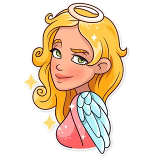 😌 นางฟ้า, รัศมี, ปีก, ผมบลอนด์, ประกาย, การ์ตูน, ผู้หญิง, ตัวละคร telegram sticker