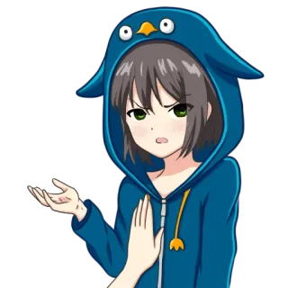 🔍 Anime, Fille, Pingouin, Sweat à capuche, Mignon, Confus, Personnage whatsapp sticker