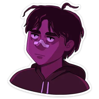 🙄 การ์ตูน, ตัวละคร, สีม่วง, ภาพเหมือน, เสื้อฮู้ด, สติกเกอร์ telegram sticker