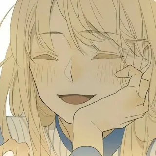 🌟 blonde Haare, lächelnd, Frau, Anime, Cartoon, Charakter whatsapp sticker