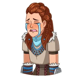 😴 Aloy Horizon Zero Dawn Aloy, Horizon Zero Dawn, chorando, triste, video game telegram sticker