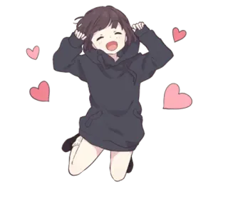 💚 garota anime, corações, fofo, desenho animado, feliz, moletom com capuz telegram sticker