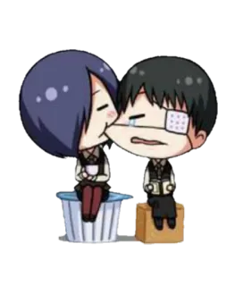 😙 Anime, Cartoon, Paar, Küssen, Chibi, Romantik telegram sticker