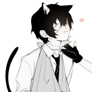 🥰 anime, cat ears, gloves, character, black and white telegram sticker