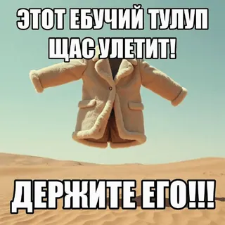 🙍‍♂️ ЭТОТ ЕБУЧИЙ ТУЛУП ЩАС УЛЕТИТ!
ДЕРЖИТЕ ЕГО!!! manteau, volant, drôle, mème, russe telegram sticker