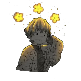 ⭐ Zenitsu Agatsuma Demon Slayer Аниме, Истребитель демонов, Зеницу, Цветы, Мультфильм, Рисунок telegram sticker