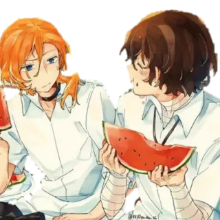 🍉 Animé, Personnages, Pastèque, Manger telegram sticker