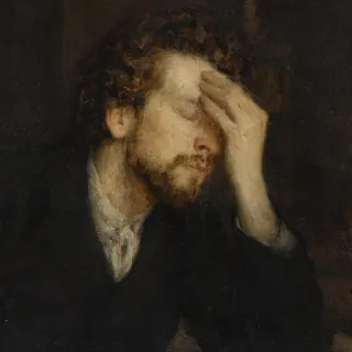😔 man, portrait, frustration, sadness, painting, art telegram sticker